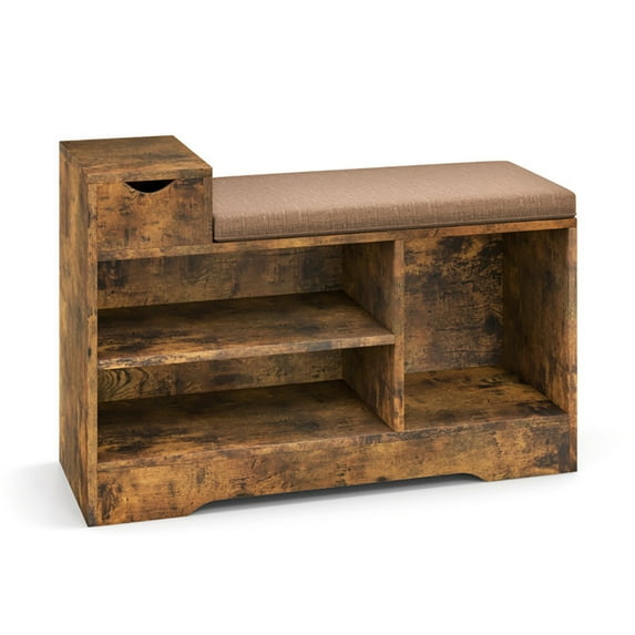 Canddidliike Entryway Storage Shoe Bench with 1 Storage Drawer and 3 Open Compartments-Rustic Brown, Multi-Functional Shoe Rack & Storage Organizer for Entryway Closet
