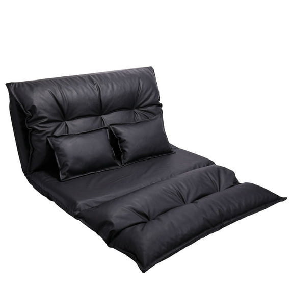 Canddidliike Floor Sofa PU Leather Leisure Bed, Video Gaming Sofa with Two Pillows - Black