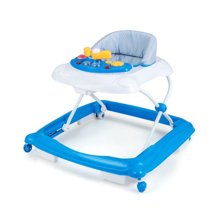 Canddidliike Foldable Baby Walker with 3 Adjustable Heights and Padded Seat, Baby Activity Walker, Baby Walkers for Boys Girls Babies, Blue Canddidliike Foldable Baby Walker with 3 Adjustable Heights and Padded Seat, Baby Activity Walker, Baby Walkers for Boys Girls Babies, Blue
