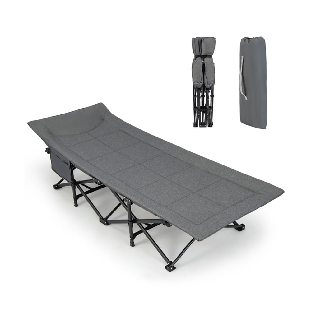 Canddidliike Folding Camping Cot with Carry Bag Cushion and Headrest-Gray, Camping Cot, Great for Camping, Lounging, & Elevated Sleeping