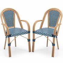 Canddidliike Hand-Woven PE Wicker Outdoor French Bistro Chairs Set of 2, Seating & Patio Chair for Outdoor, Blue