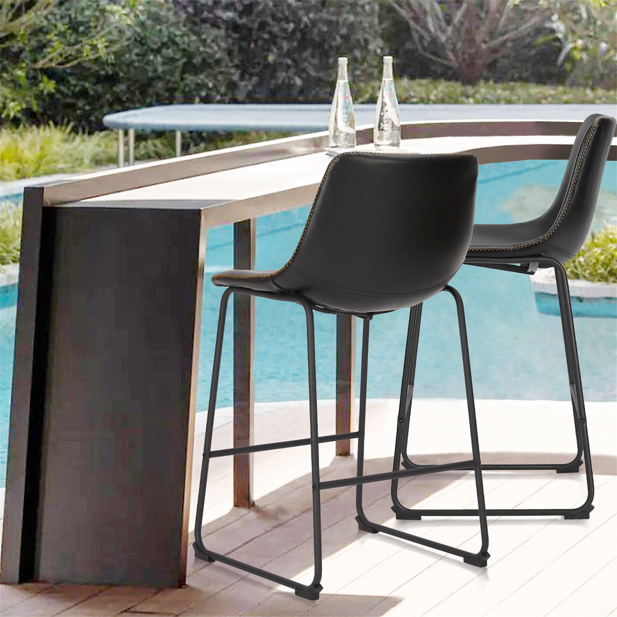 Canddidliike Home Office Desk Chairs Set of 2, Counter Height Bar Stools with Back, 26 inch Armless Industrial Faux Leather Barstools Dining Chairs for Home Island, Black Canddidliike Home Office Desk Chairs Set of 2, Counter Height Bar Stools with Back, 26 inch Armless Industrial Faux Leather Barstools Dining Chairs for Home Island, Black