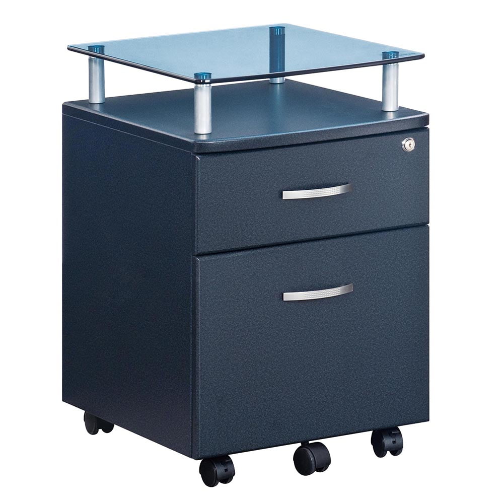 Canddidliike Home Office Mobile File Cabinet with Glass Top - Graphite
