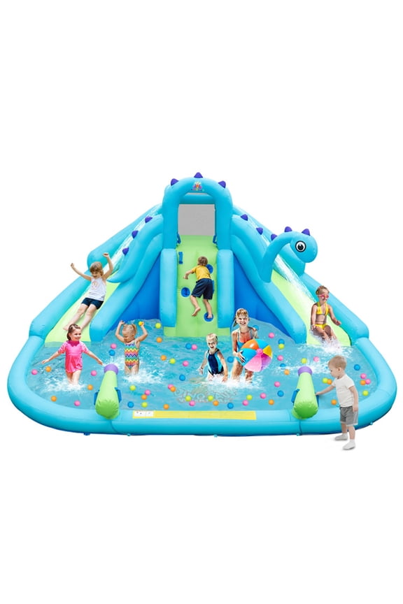 Inflatable Water Slide, Inflatable Slide with Dual Slides and Large Splash Pool, Heavy-Duty for Outdoor Fun without Blower, Blue