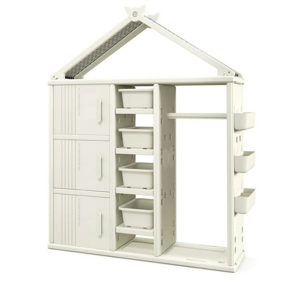 Canddidliike Kids Costume Storage Closet with Storage Bins and Shelves and Side Baskets for Kids Room-White, Toy Storage Organizer for Kids, Boys, Girls, Nursery