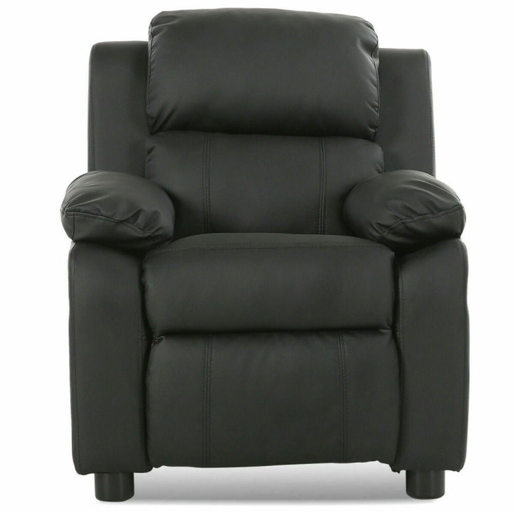 Canddidliike Kids Deluxe Headrest Recliner Sofa Chair with Storage Arms-Black, Comfy Chair for Kids