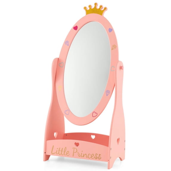 Canddidliike Kids Full Length Mirror with 360 Degree Rotatable Design and Shelf-Pink, Toddler Vanity for Girls Kids