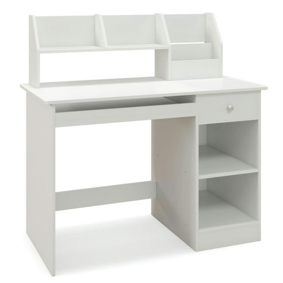 Canddidliike Kids Study Desk Children Writing Table with Hutch Drawer Shelves and Keyboard Tray-White, Kids Table for Arts & Crafts, Snack Time, Homeschooling, Homework