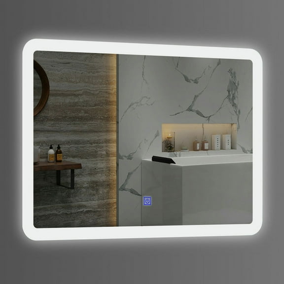 Canddidliike LED Wall-mounted Bathroom Rounded Arc Corner Mirror with Touch, Mirrors for Wall