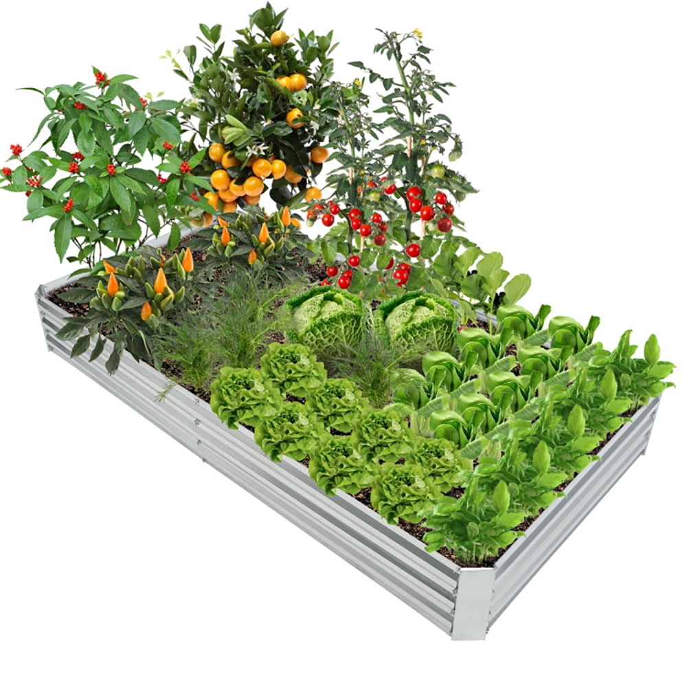 Canddidliike Metal Galvanized Raised Garden Bed with Open-Ended Base-8 x 4 ft, Garden Bed Wooden Vegetables Growing Planter for Backyard/Patio/Gardener