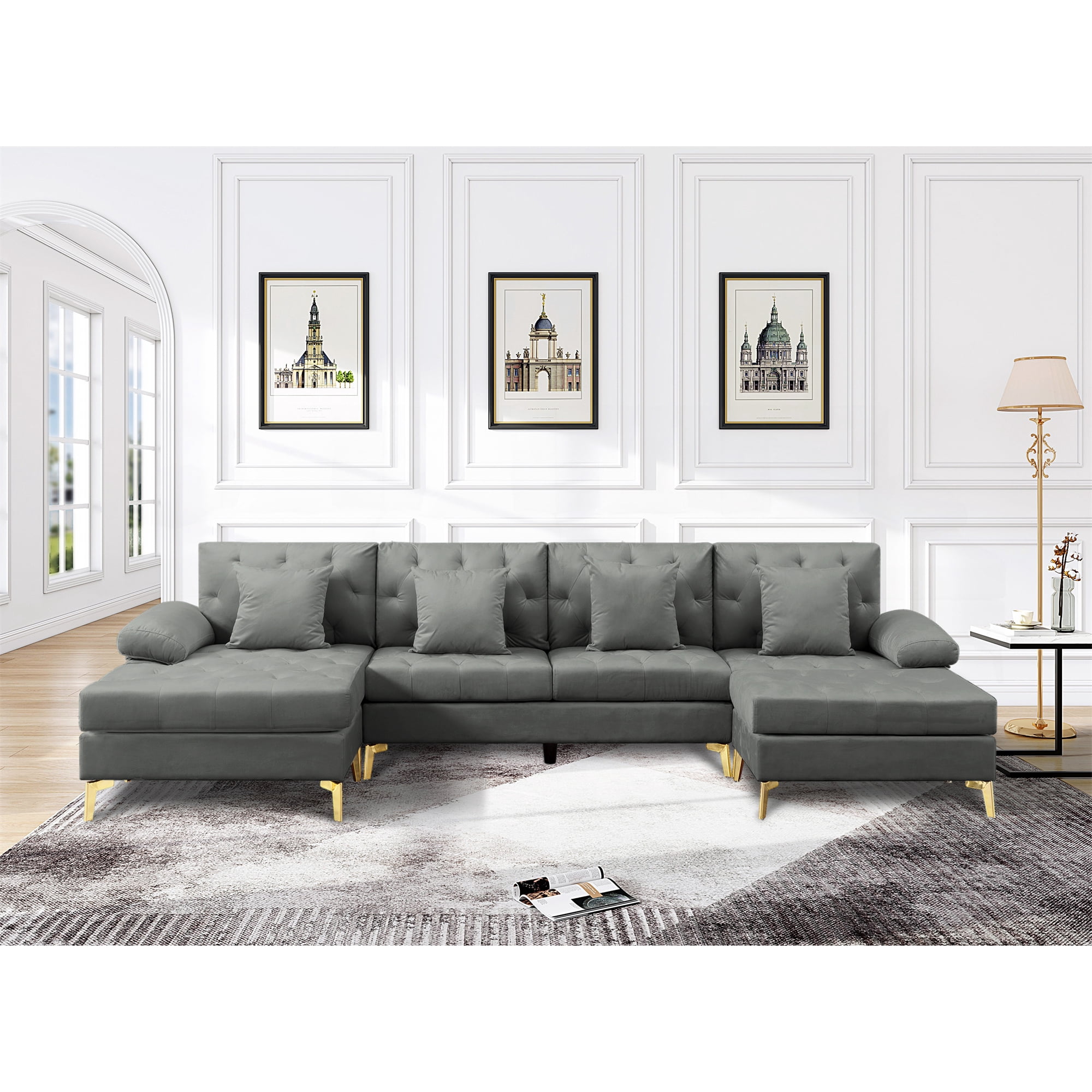 Canddidliike Mid-Century Upholstered Tufted Sofa Couch with Golden