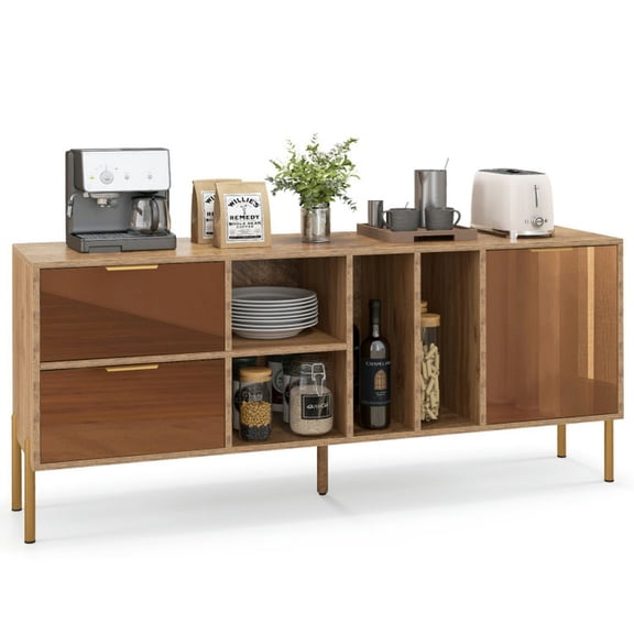 Canddidliike Mirrored Buffet Cabinet, Cabinet with 2 Drawers and 1 Door, for Living Room, Natural