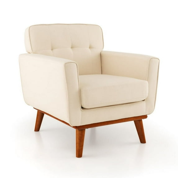 Canddidliike Modern Accent Chair Upholstered Linen Fabric Armchair with Removable Padded Seat Cushion-Beige, Padded Seat, Wingback Chair for Bedroom Desk