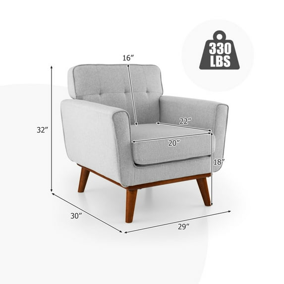 Canddidliike Modern Accent Chair Upholstered Linen Fabric Armchair with Removable Padded Seat Cushion, Velvet Lounge Reading Chair, Upholstered Armchair for Living Room, Bedroom, Dorm, Gray
