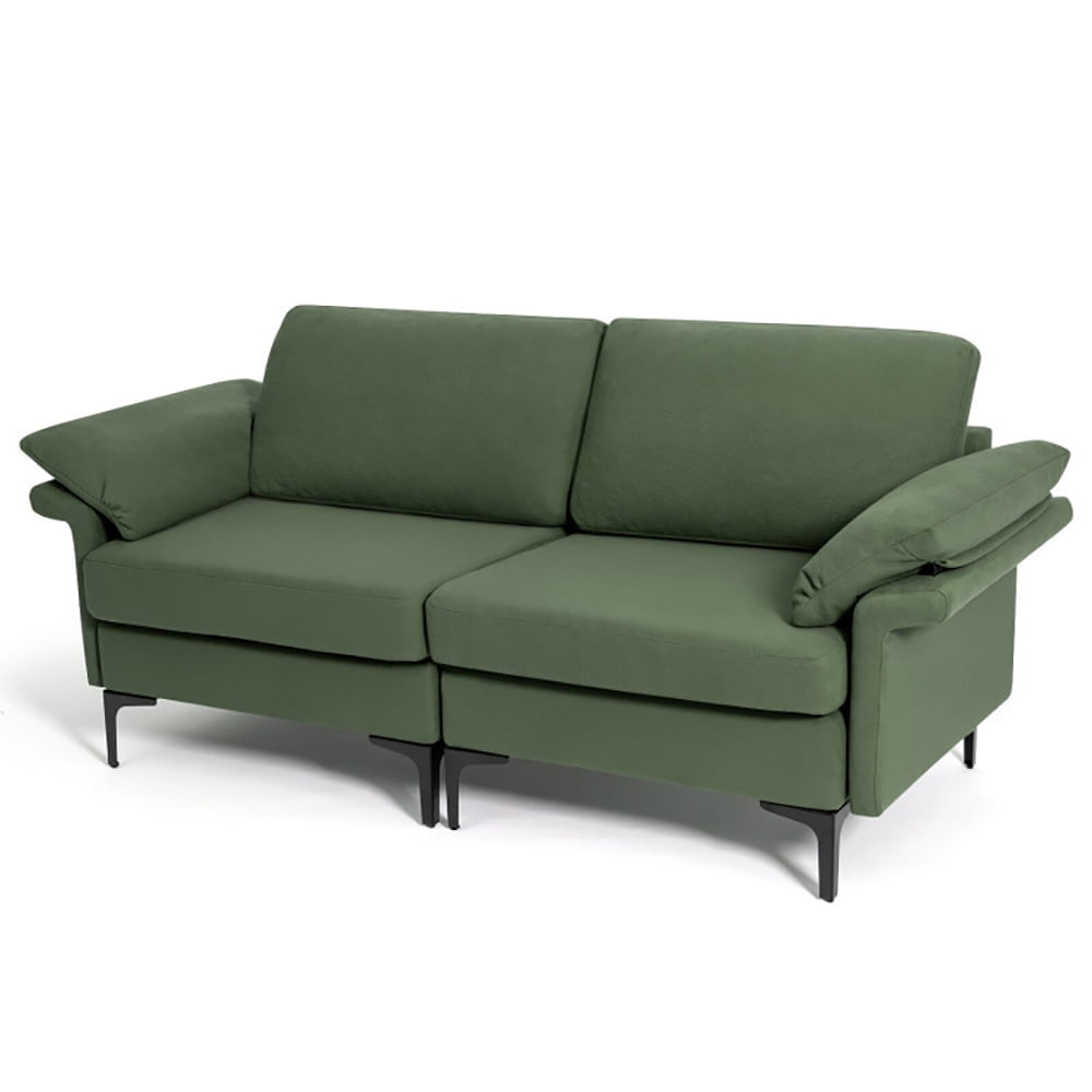 Army Green Linen Upholstered Loveseat with Metal Legs