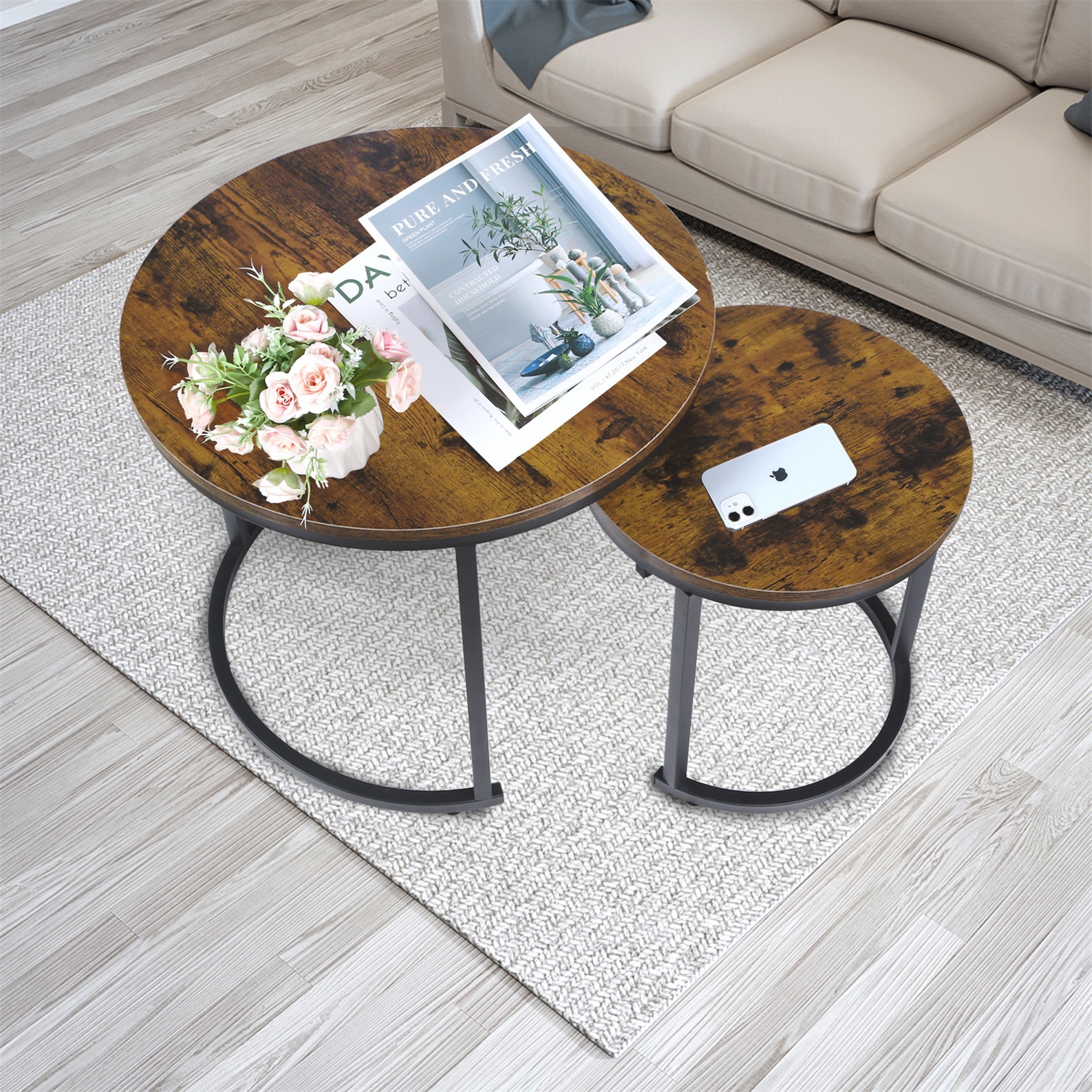 Canddidliike Modern Round Nesting Coffee Set of 2, Stacking Living Room ...