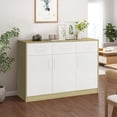 thumbnail image 1 of Canddidliike Modern Sideboard Buffet Server, Kitchen Cabinet Storage Unit with 3 Doors and 3 Drawers - Wood Color and White, 1 of 7