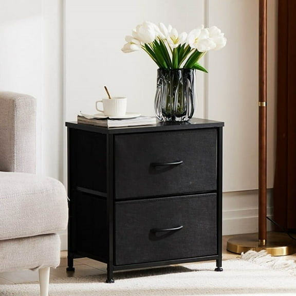 Canddidliike Bedside Table, Bedroom Night Stand, Side Table with Drawer, End Table with Open Shelf, Side Dresser Nightstand, Black