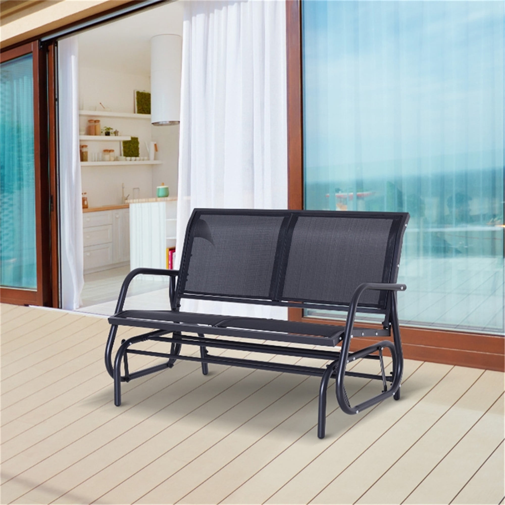 Canddidliike Outdoor Garden Bench Patio Park Bench, Metal Frame Furniture for Porch Yard Lawn Deck, Black Canddidliike Outdoor Garden Bench Patio Park Bench, Metal Frame Furniture for Porch Yard Lawn Deck, Black