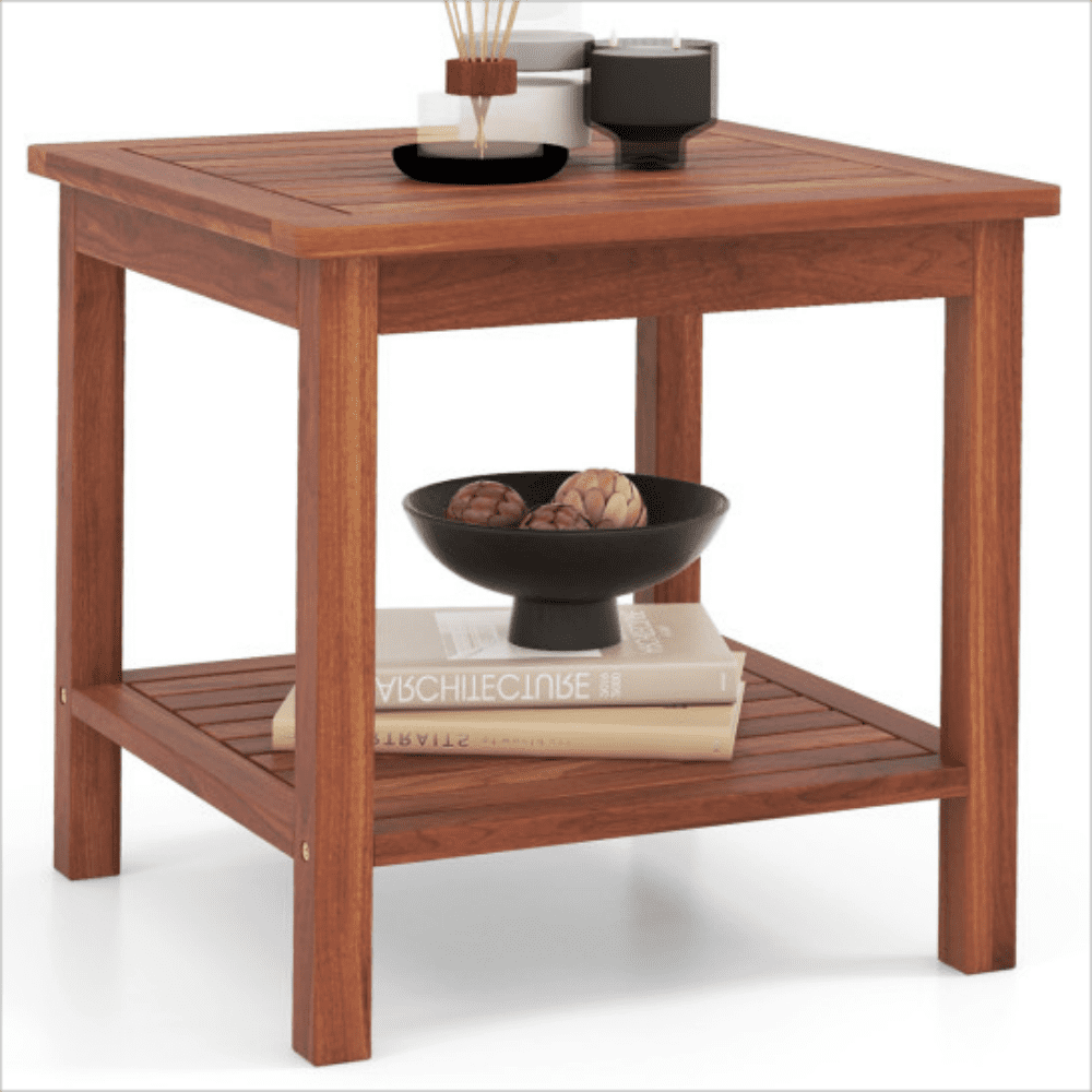 Canddidliike Outdoor Patio Acacia Wood Garden Side Table with Storage Shelf - 18x18 Inch, Natural Canddidliike Outdoor Patio Acacia Wood Garden Side Table with Storage Shelf - 18x18 Inch, Natural