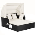 thumbnail image 1 of Canddidliike Outdoor Patio Rattan Wicker Daybed Sectional Conversation Lounger Set with Retractable Canopy, Foldable Side Table, Beige Resistant Cushions, 1 of 4