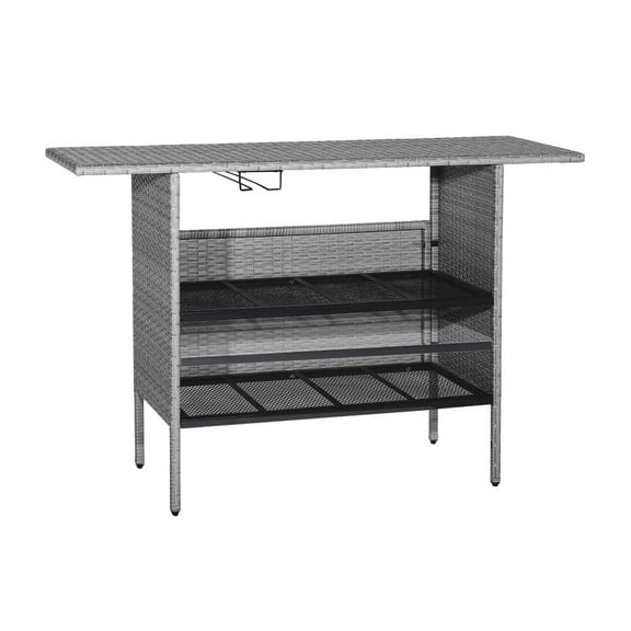 Canddidliike Outdoor Patio Wicker Bar Table for Outside Patio Storage, All Weather Wicker with Metal Shelves, Square