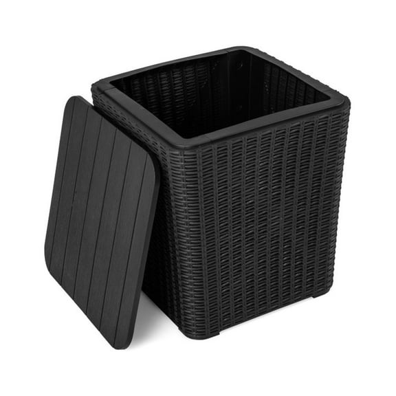 Canddidliike Outdoor Resin Storage Side Table with Removable Lid and Wicker-woven Accent-Black, Dining Coffee Table for Living Room and Office