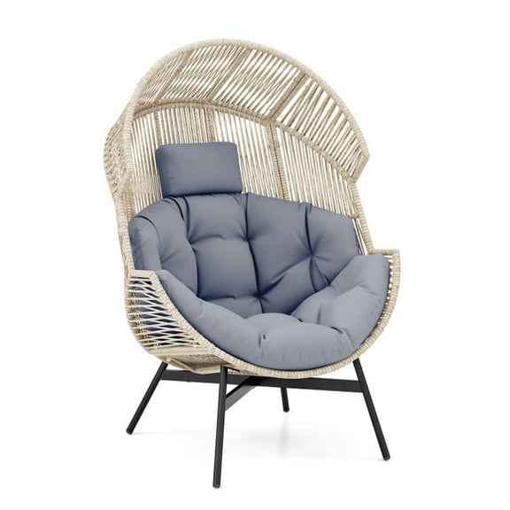 Canddidliike Oversized Egg Style Chair with X-Shaped Metal Frame, Egg Chair with Cushions and Headrest, Versatile Egg Lounge Chair for Outdoor and Indoor, Gray