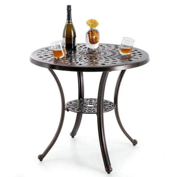 Canddidliike Patio Cast Aluminum Table with 4 Table Legs and Adjustable Footpads, 31 Inch Diameter Round Table with 2 Inch Umbrella Hole, Round Table for Outdoor, Copper