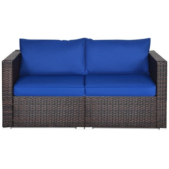 Canddidliike Patio Furniture Sets, 2PCS Patio Rattan Sectional Conversation Sofa Set-Navy, Wicker Sofa Small Patio Conversation Couch for Garden, Poolside