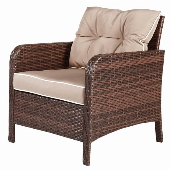 Canddidliike Patio Furniture Sets, 5 Pieces Patio Rattan Sofa Ottoman Furniture Set with Cushions, Wicker Sofa Small Patio Conversation Couch for Garden, Poolside