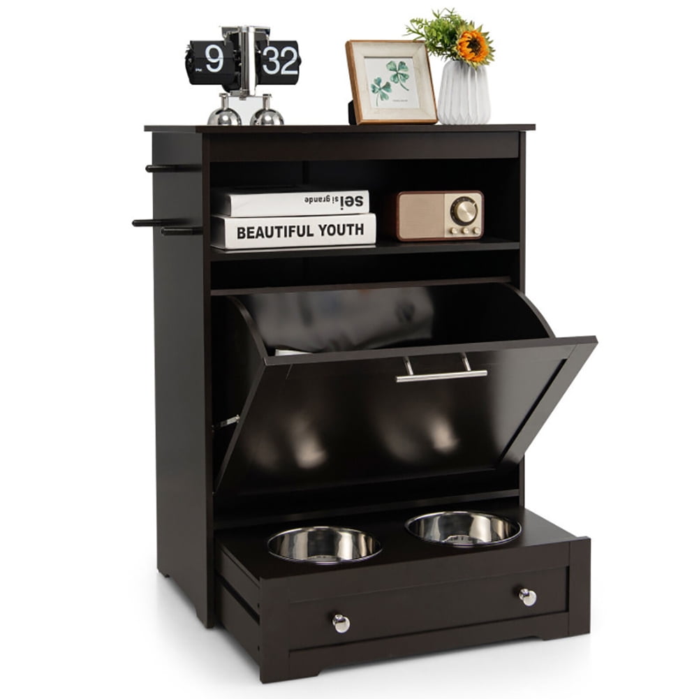 Tangkula Pet Feeding Station Furniture w/ Double Pull Out Dog Bowl Food Cabinet Coffee