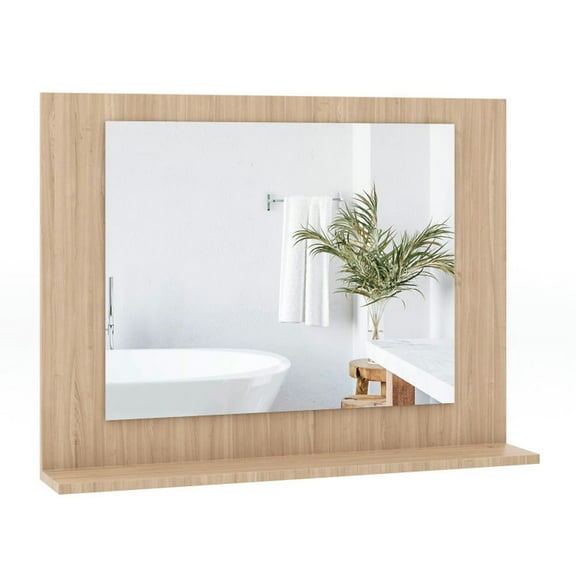Canddidliike Rectangle Bathroom Mirror with Shelf 23.5 x 17.5 Inch and Wood Frame-Brown, Mirrors for Wall