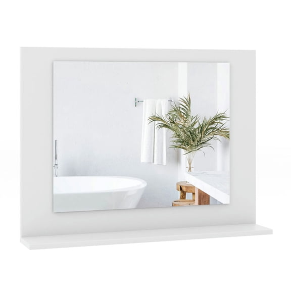Canddidliike Rectangle Bathroom Mirror with Shelf 23.5 x 17.5 Inch and Wood Frame-White, Mirrors for Wall