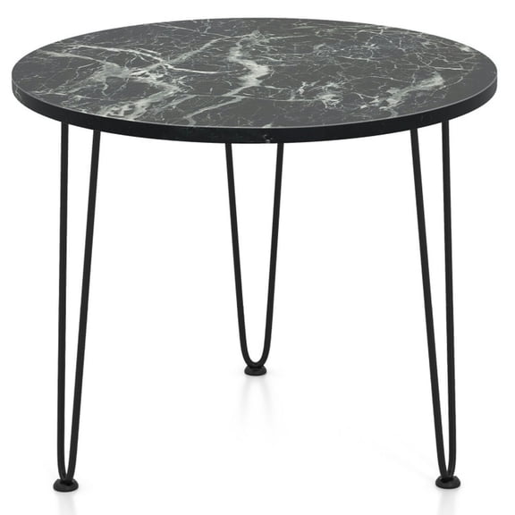Canddidliike Round Coffee Table with Thickened Tabletop and Metal Tripod Legs-Black, End Table