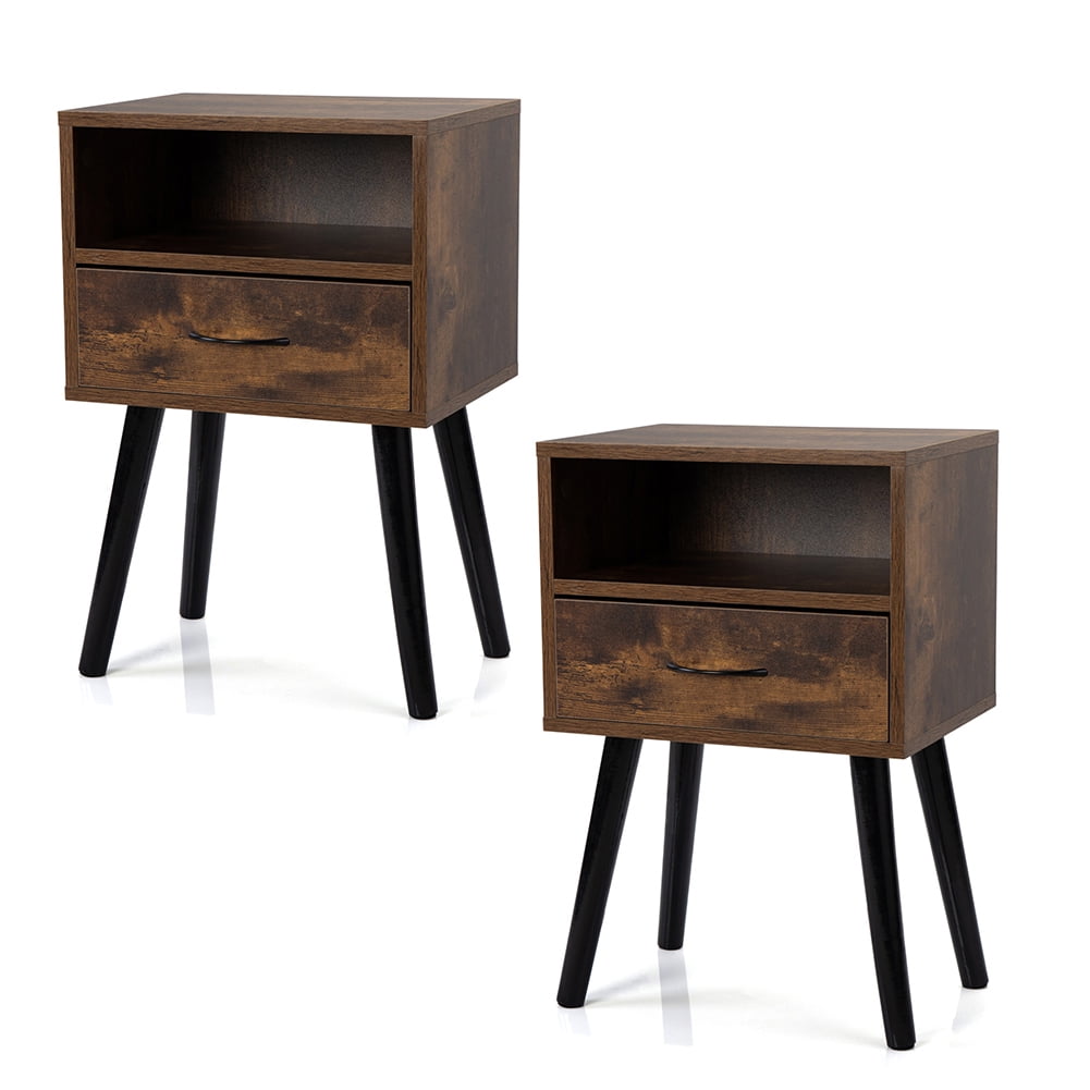 Canddidliike Rustic Brown Accent Set of 2 End Side Table with Solid Wood Legs, Farmhouse Nightstand for Bedroom Bedside Furniture Canddidliike Rustic Brown Accent Set of 2 End Side Table with Solid Wood Legs, Farmhouse Nightstand for Bedroom Bedside Furniture