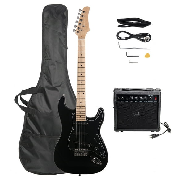 Canddidliike ST Stylish Electric Guitar with Black Pickguard Electric Guitar Kit for Beginners & Professionals - Black