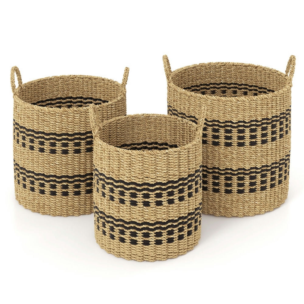 Canddidliike Seagrass Basket Set of 3 Stackable Storage Bins with Handles Woven Round Basket-M, Clothes Hamper for Bedroom, Bathroom, Dorm, Laundry Room Canddidliike Seagrass Basket Set of 3 Stackable Storage Bins with Handles Woven Round Basket-M, Clothes Hamper for Bedroom, Bathroom, Dorm, Laundry Room