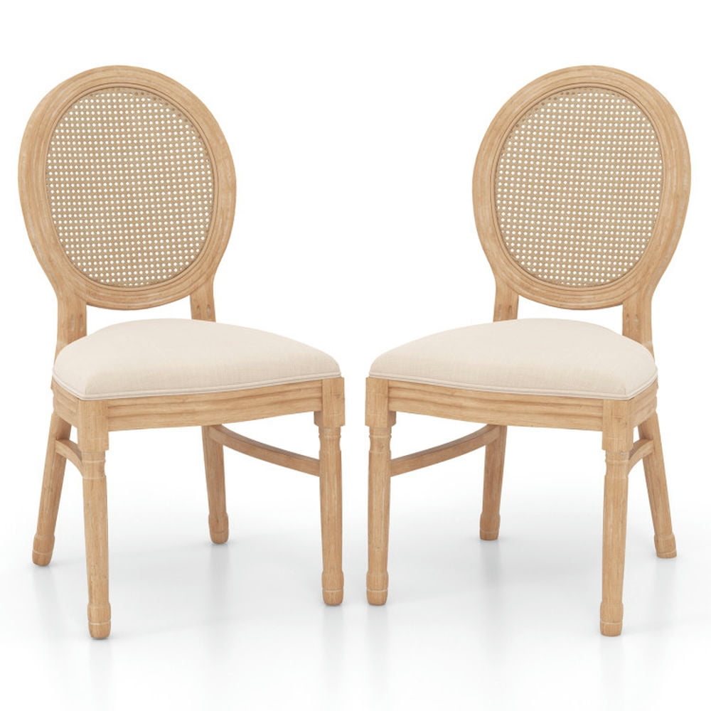 Canddidliike Set of 2 Dining Chairs French Style Kitchen Chair with Hand-Woven Rattan Backrest-Beige, Dining Chairs, Dining Room Chair for Kitchen, Dining, Bedroom, Living Canddidliike Set of 2 Dining Chairs French Style Kitchen Chair with Hand-Woven Rattan Backrest-Beige, Dining Chairs, Dining Room Chair for Kitchen, Dining, Bedroom, Living