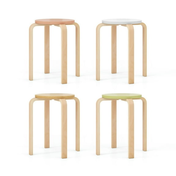 Canddidliike Set of 4 Bentwood Stackable Stools Dining Stools with Round Tops-Multicolor, Dining Chairs, Dining Room Chair for Kitchen, Dining, Bedroom, Living