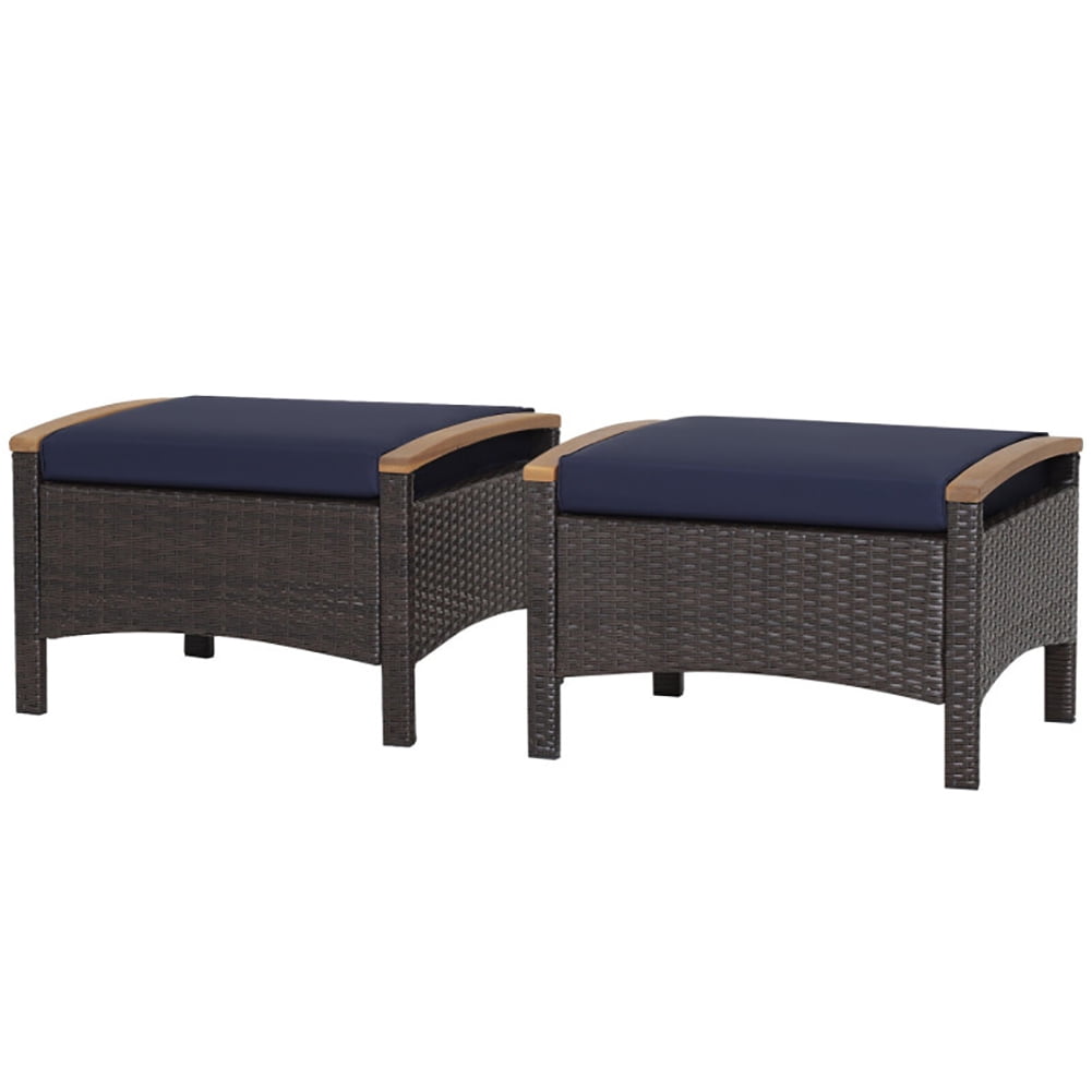 Canddidliike Set of 2 Fade-Resistant Wicker Patio Ottoman-Navy, Outdoor ...