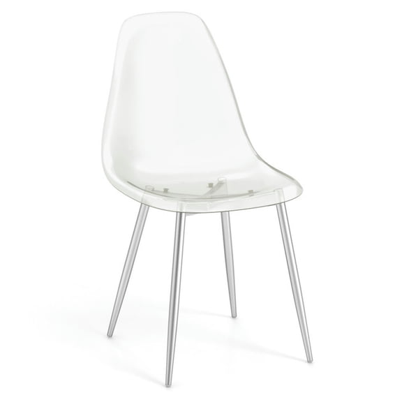 Canddidliike Set of 4 Dining Chairs Modern Plastic Shell Side Chair with Clear Seat and Wood Legs-Silver,
