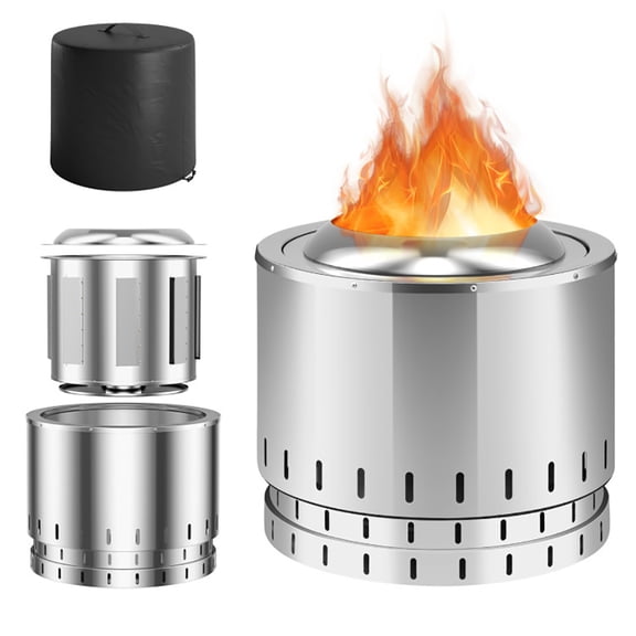 Canddidliike Smokeless Stainless Steel Fire Pit with Ash Pan for Yard Camping-Silver, Outdoor Fire Pit for Outdoor, Outside Patio Deck and Garden