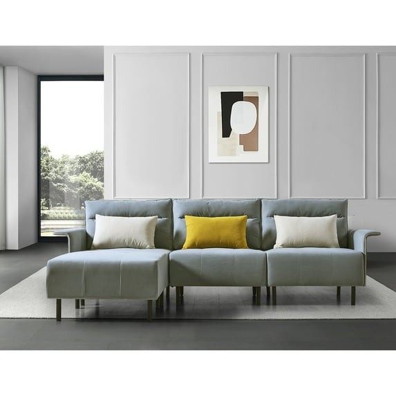 Canddidliike Sofa for Room Sofa Chaise Sleeper Sofa for Small Living Room Spaces with Cushion Couch for Bedroom Mid-Century Modern Reversible Sectional Sofa, Blue