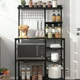 thumbnail image 1 of Canddidliike Standing Kitchen Storage Rack, Bakers Rack with Power Outlet, Microwave Stand, Kitchen Storage Shelf with Wire Basket with Wine Glass Holder, Pots, Pans, Black, 1 of 10