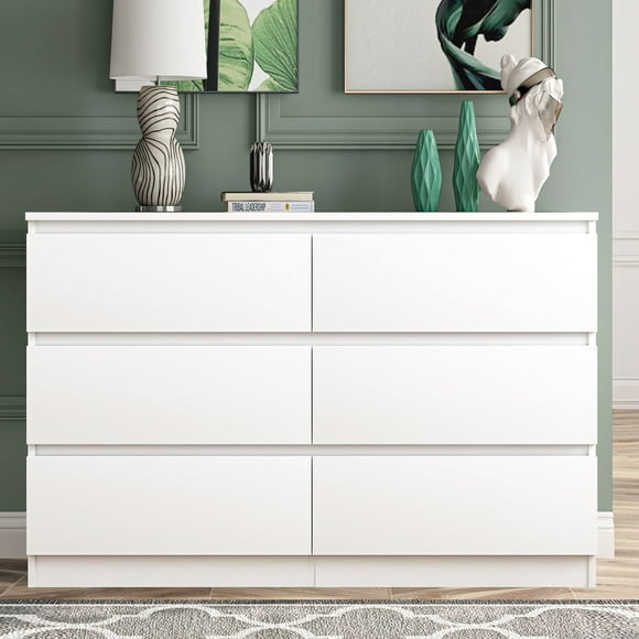 Canddidliike Storage Dresser Furniture Unit, 6 Drawer Tall Standing Organizer for Bedroom, Closet - White