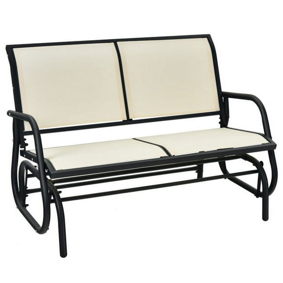 Canddidliike Swing Glider Chair 48 Inch Loveseat Rocker Lounge Backyard, Outdoor Rocker with Weather Resistant Steel Frame for Porch Garden Outside, Beige
