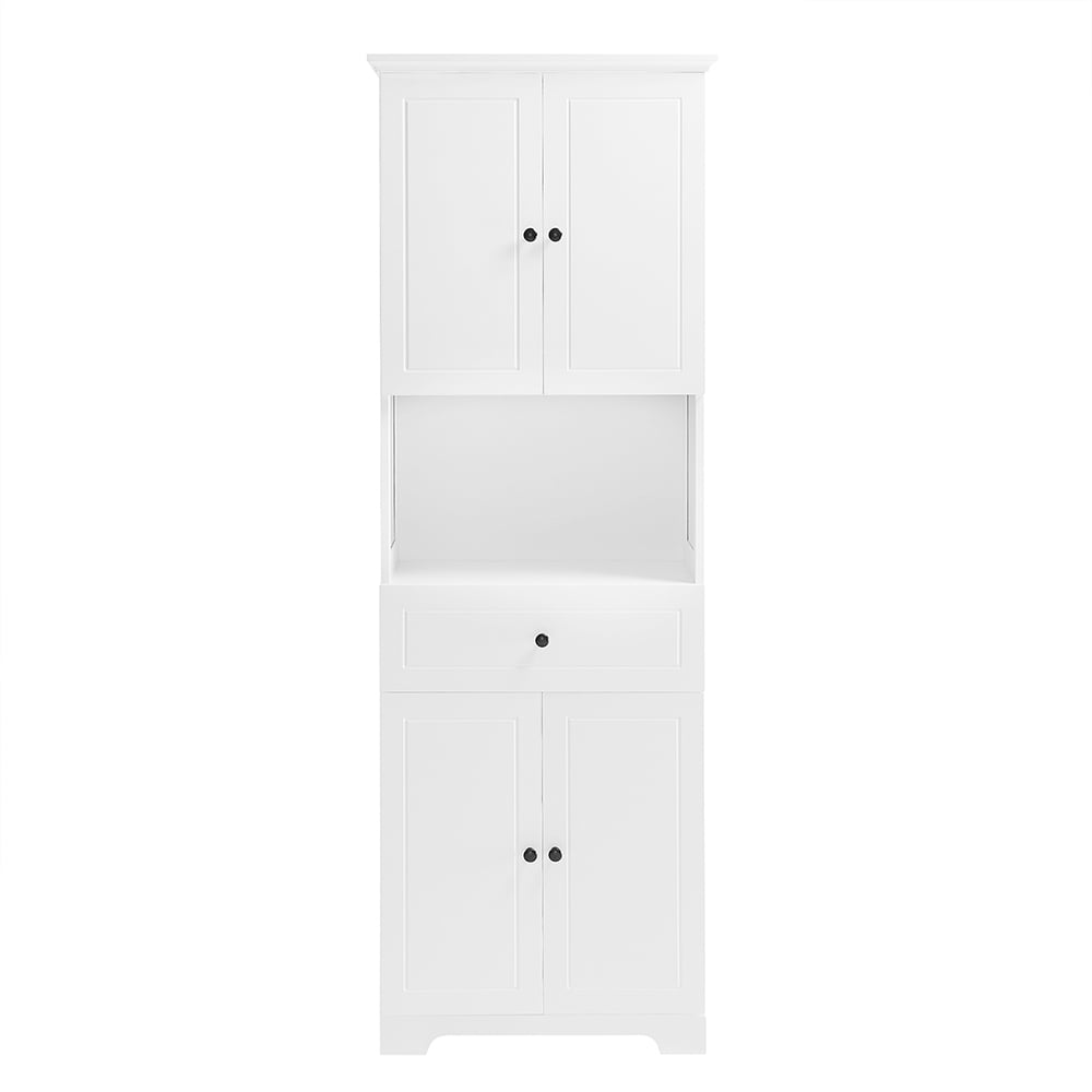 Canddidliike Tall Bathroom Cabinet with Four Doors, Large Storage Space Open Shelve, Upper Storage Cabinet, White Cabinet for Indoor