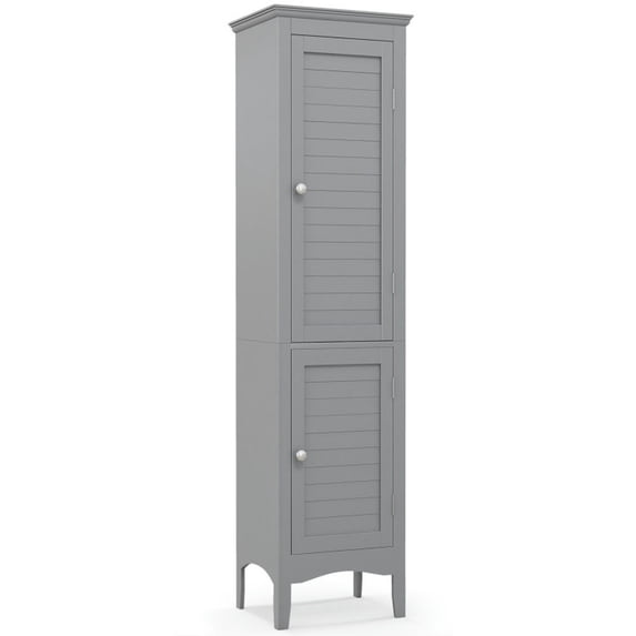 Canddidliike Tall Bathroom Floor Cabinet with Shutter Doors and Adjustable Shelf-Gray, Bathroom Floor Cabinet for Entryway Storage, Home Office Furniture