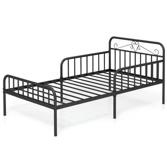 Canddidliike Twin Size Bed Frame with Headboard and Safety Side Guardrails, Simple Bed Frame for Bedroom, Black